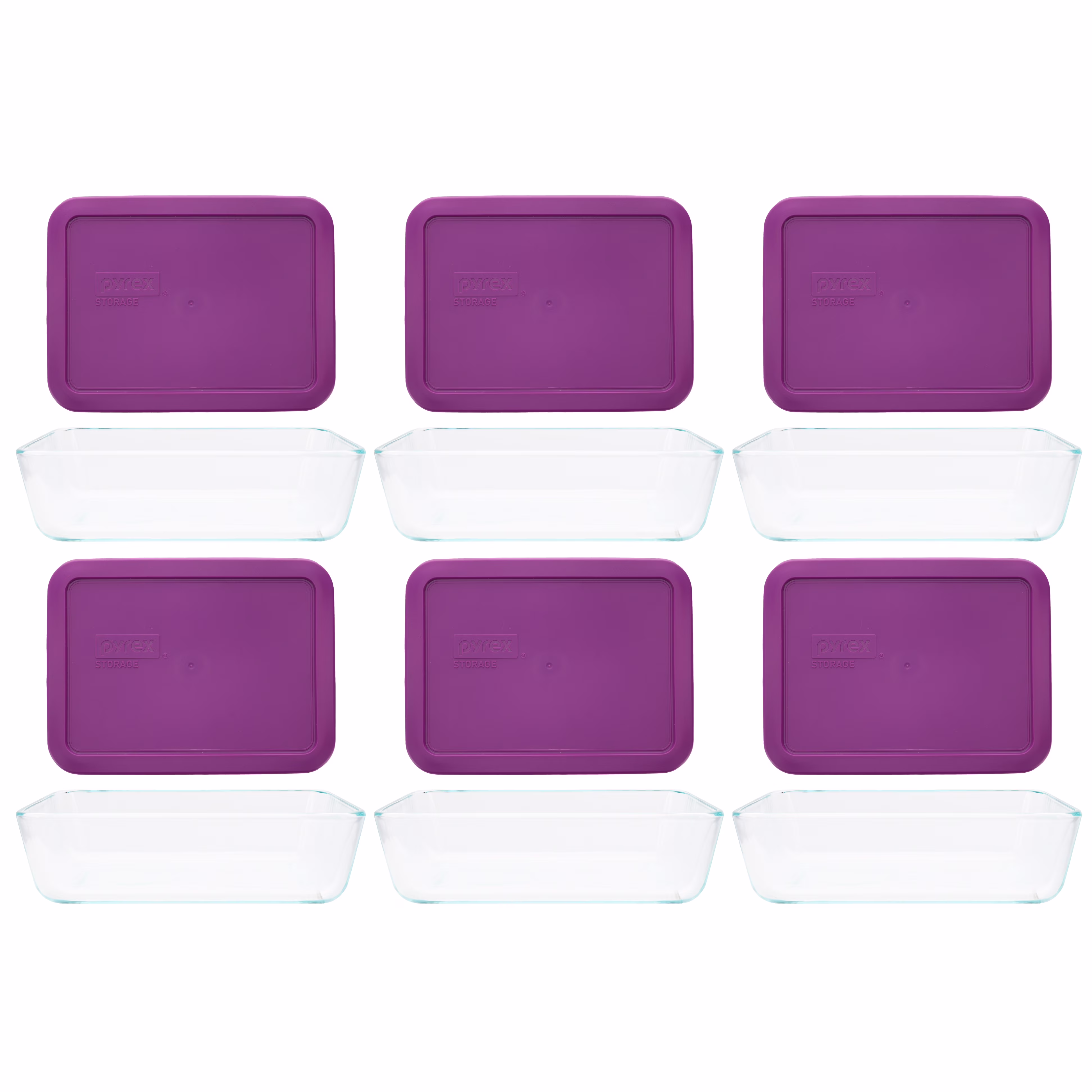 Pyrex 7210 3-Cup Glass Dish with 7210-PC 3-Cup Thistle Purple Lid (6-Pack)