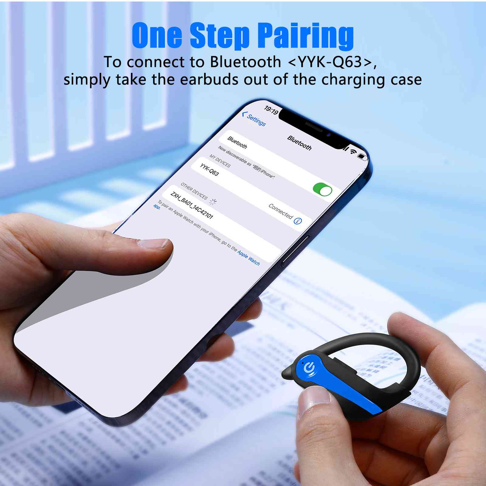 UrbanX over the ear headphones wireless Bluetooth with Earhooks Built-in Mic, 200H Playtime, Immersive Sound, Quick-Pair, Secure Fit, IPX7 Waterproof, Compatible With Lenovo Legion Duel - Blue