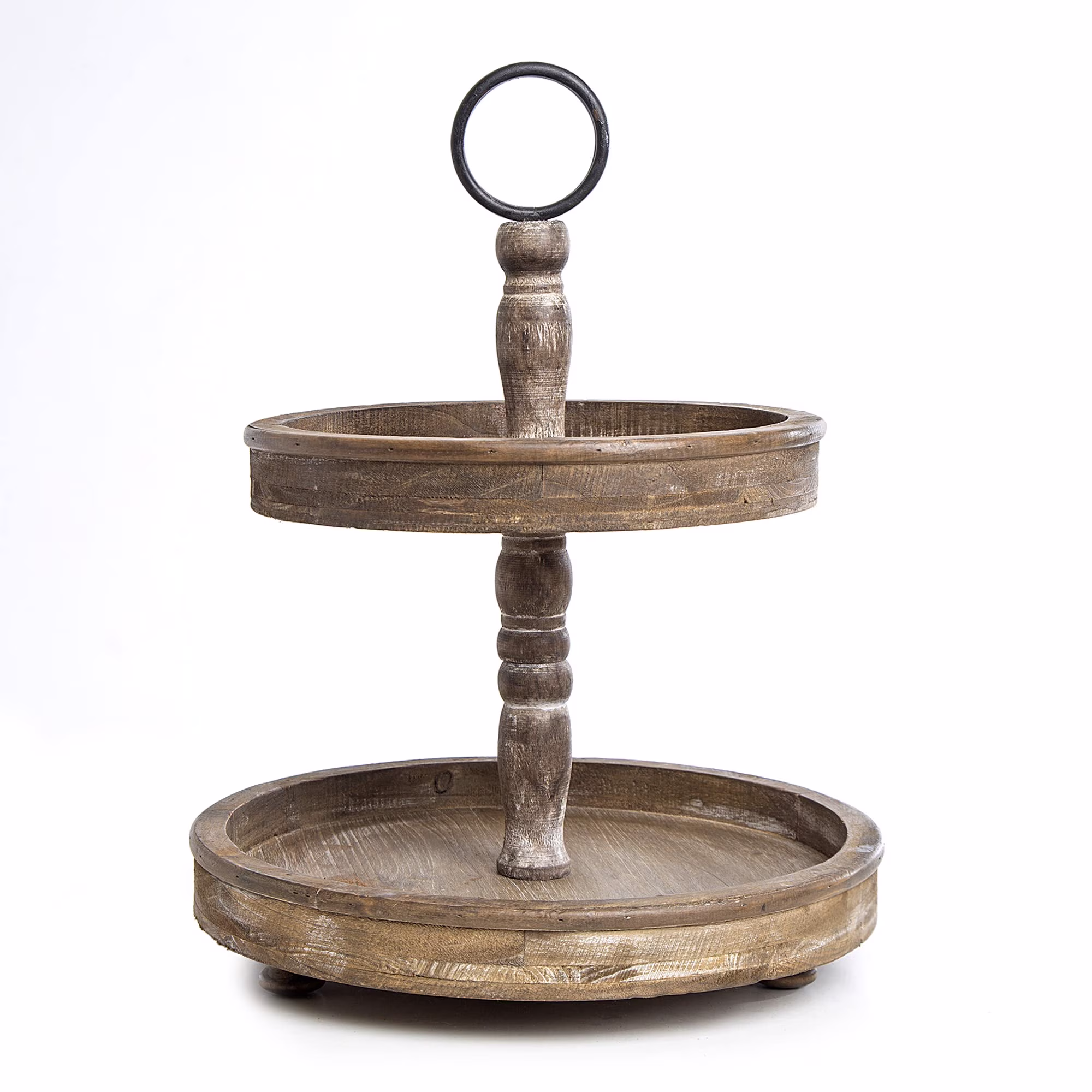 Hallocs 2 Tiered Wood Tray - Rustic Farmhouse Serving Stand for Food and Parties - Galvanized Kitchen Table Decor - Fall Tiered Tray Display (Brown)