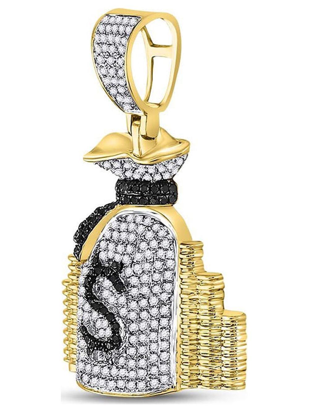 FB Jewels 10kt Yellow Gold Mens Round Diamond Money Bag Stacks Charm Pendant 3/4 Cttw