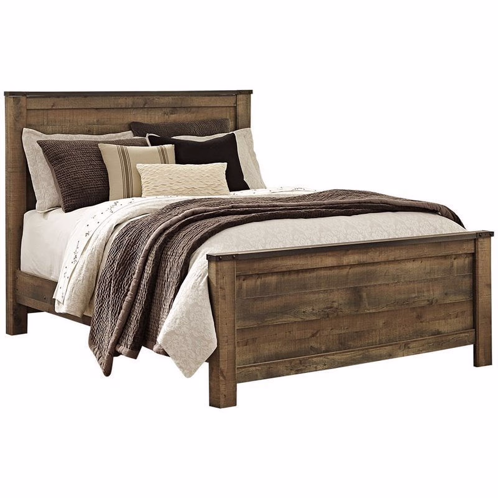 Bowery Hill Farmhouse Wood Queen Panel Bed with Headboard in Mahogany