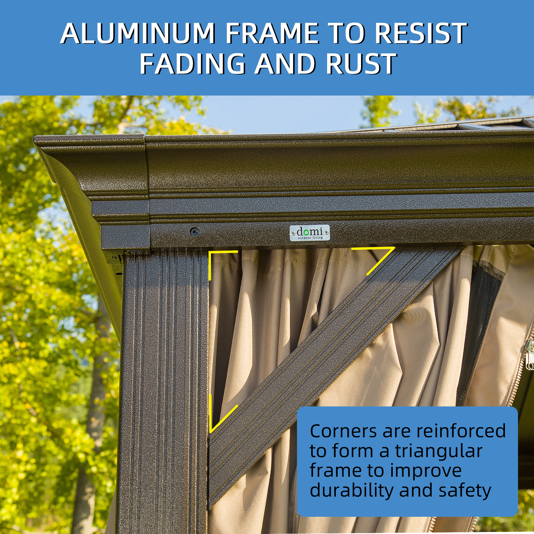 Mydepot Outdoor Aluminum Gazebo Canopy With Hardtop, Mosquito Netting, Curtains