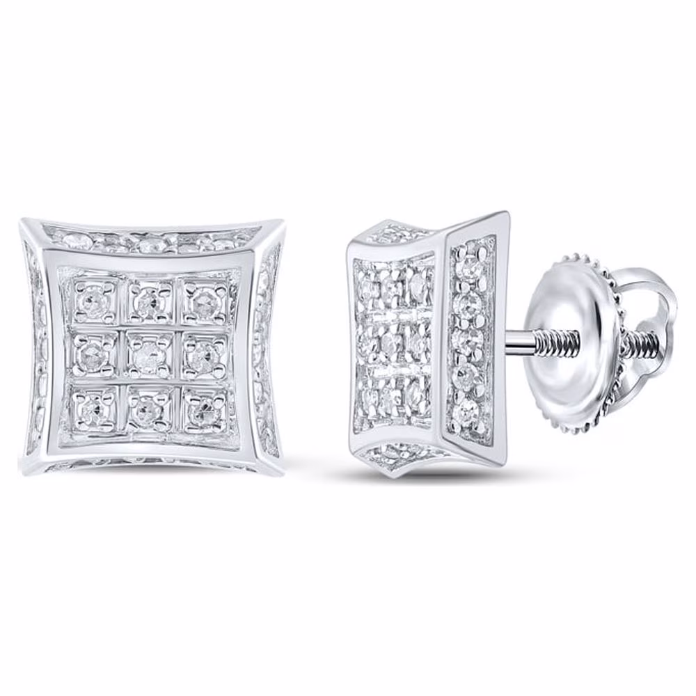 Women's Solid 10kt White Gold Round Diamond Kite Square Earrings 1/6 Cttw