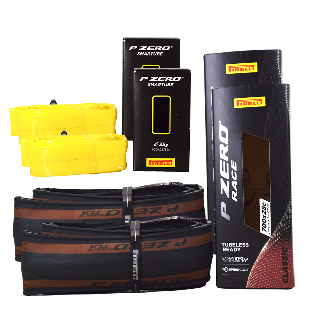 Pirelli P ZERO Race TLR Classic 28-622 Road Bicycle Tire (700x28c) + SmarTUBE 23/32-622 Presta 60mm - 2 Pack