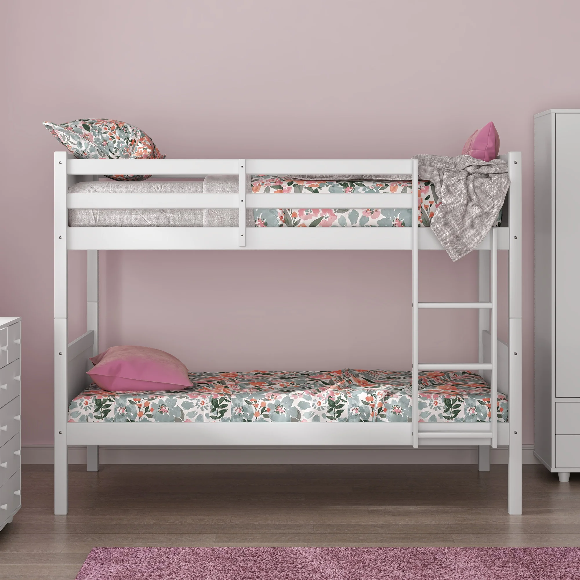 Rae Wood Twin over Twin Bunk Bed, White, by Hillsdale Living Essentials