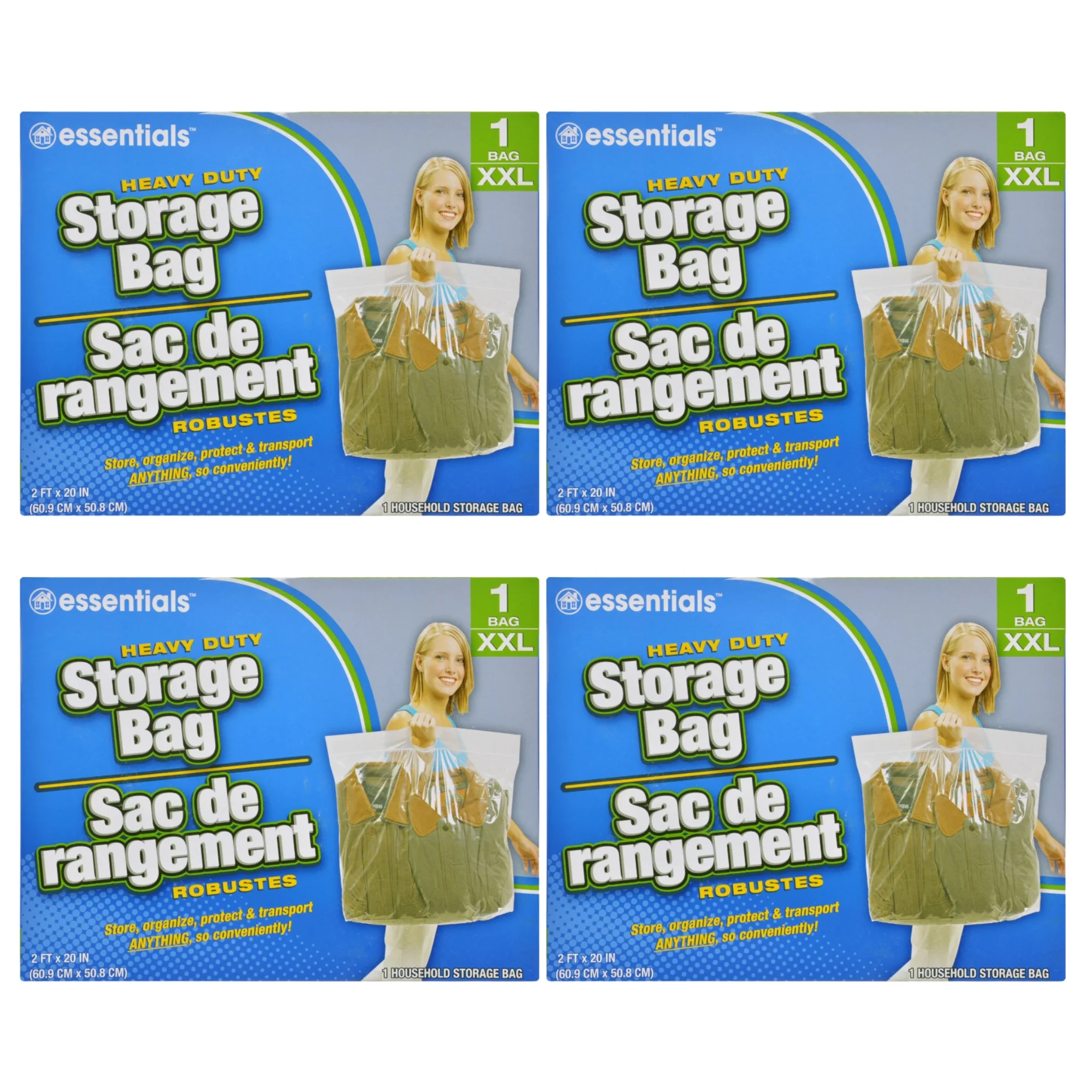 (4) Large Zipper Top Storage Bag with Handles 24x 20in, Resealable Clear Bags for Storing Organizing & Packing for Summer Travel Picnics Vacations Home Kitchen Organizer & CUSTOM Storage Carrier