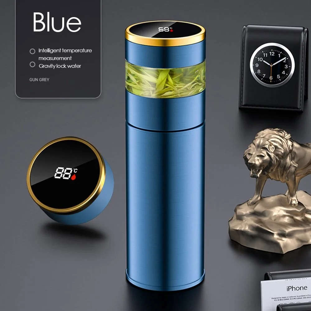 Drinkware Vacuum Flasks LED Display Miniature Water Bottle Premium Travel  Mug Tea and Water Separation Thermos Cup Intelligent Temperature Display BLUE