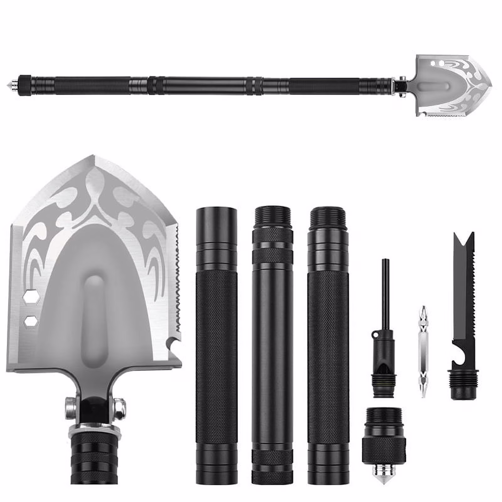 Military Folding Camping Shovel, Welan Portable Multifunction Emergency Tools Outdoor Survival kit for Hunting, Hiking, Fishing, Garden - Silver