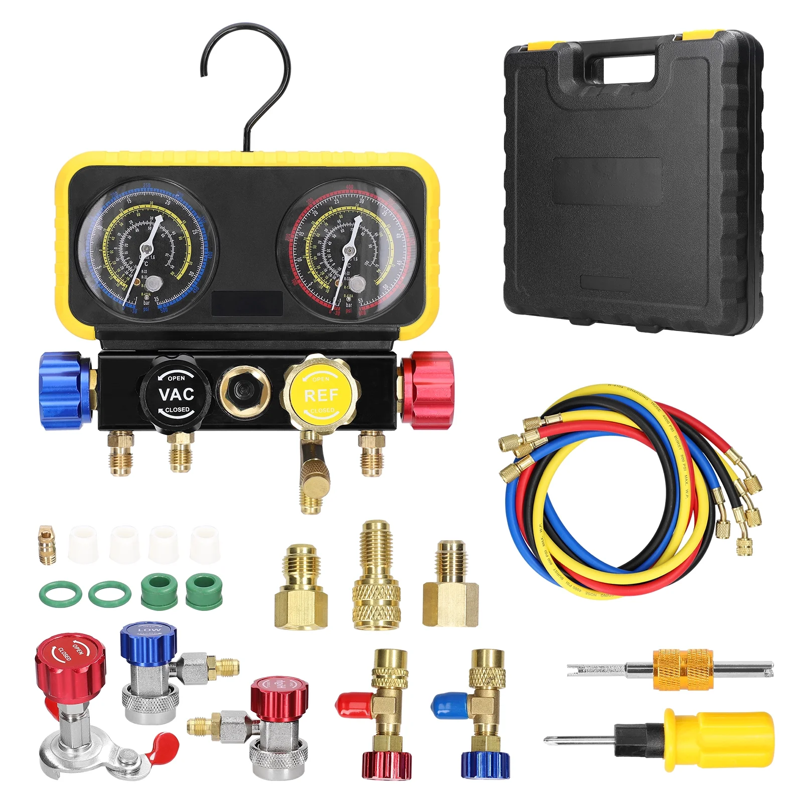 Anself Dual Gauges Air Conditioner Refrigerant Refilling Set Pressure Adjustable Refrigeration Maintenance Equipment Kit Brass Connection Air-conditioner Repairing Device