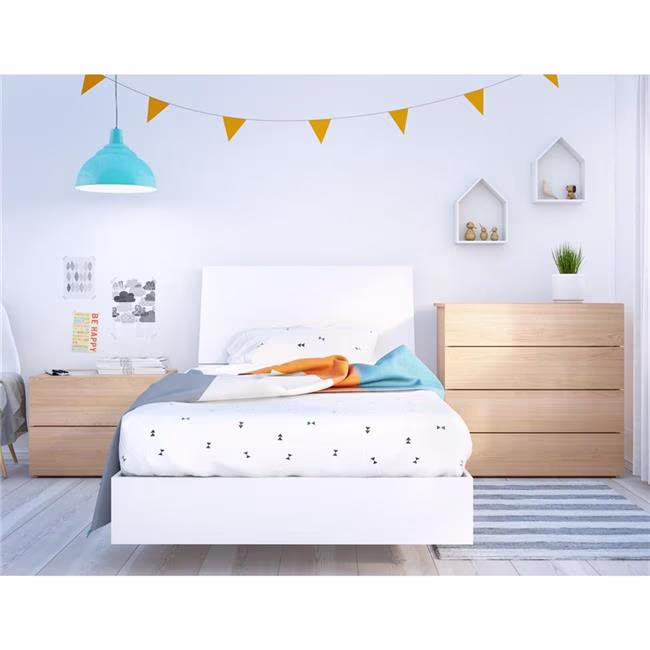 Esker Twin Size Bedroom Set #400826 from Nexera, Natural Maple and White-Finish:Natural Maple/White