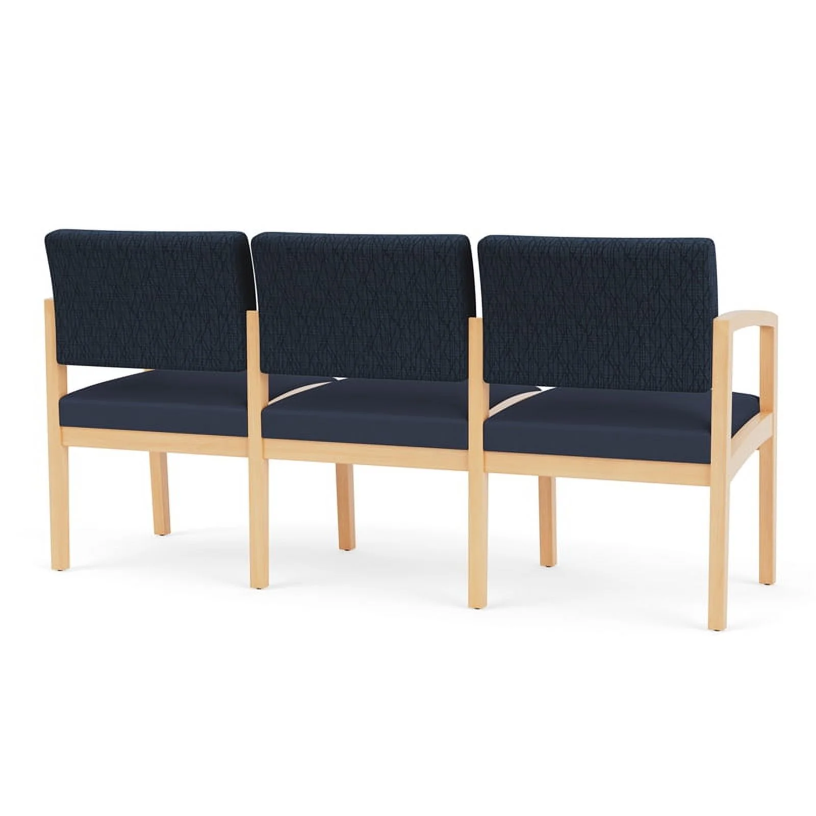 Lesro Lenox Wood 3-Seat Polyurethane Reception Tandem Seating in Natural/Blue