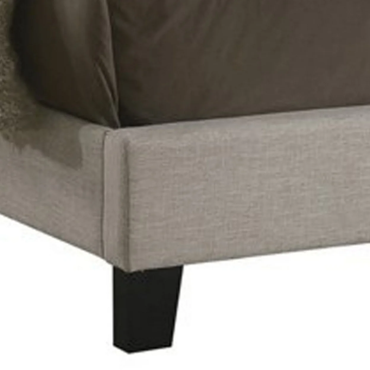 Fabric Upholstered Wooden Queen Size Bed with Nailhead Trims Beige- Saltoro Sherpi