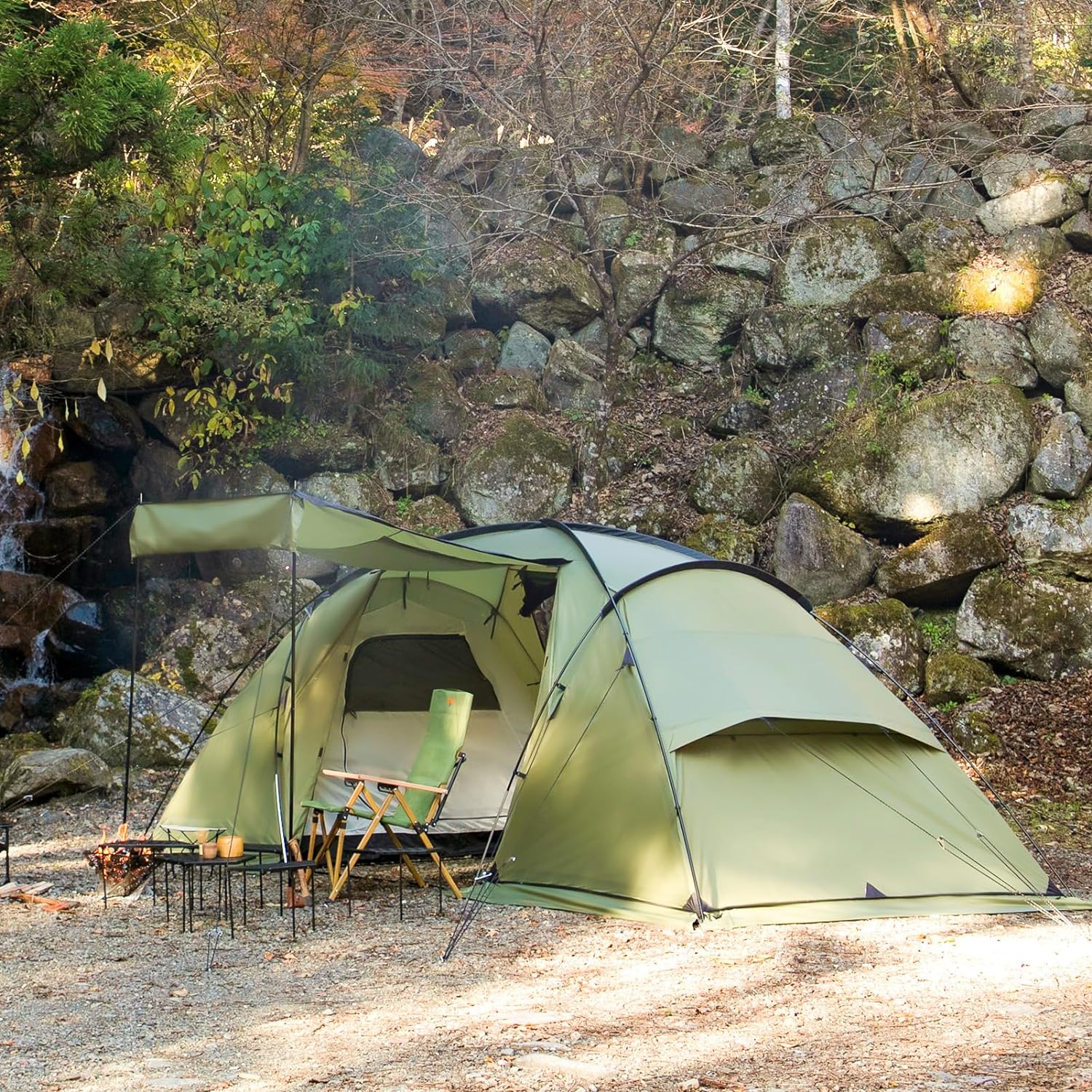 NANYUN Glamping Tent with Porch, 2/3/4/5/6 Person Durable Weatherproof Camping Tent, Large Family Tent with Room Divider, Easy Setup Tent with Screen Room