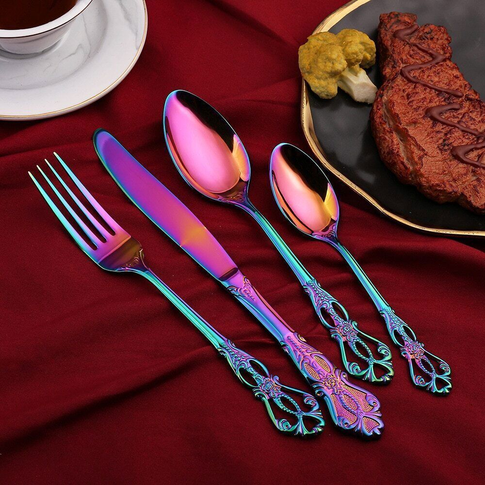 24pcs Cutlery Set Gold Dinnerware Spoon Dinner Silverware Tableware Gifts