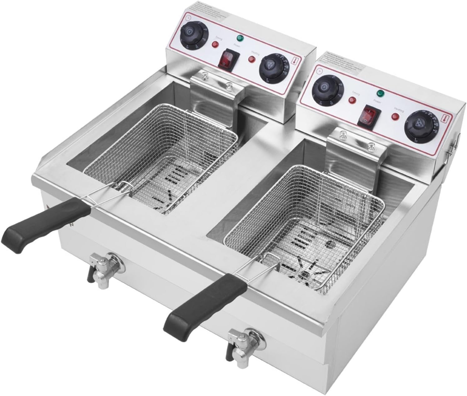 Double Cylinder Stainless Steel Electric Fryer, Silver Body, Detachable Basket, Timeable, Temperature Adjustable, Bring Two Baskets and Two Lid, Suitable for Business and Households, 3400w 60hz 110v