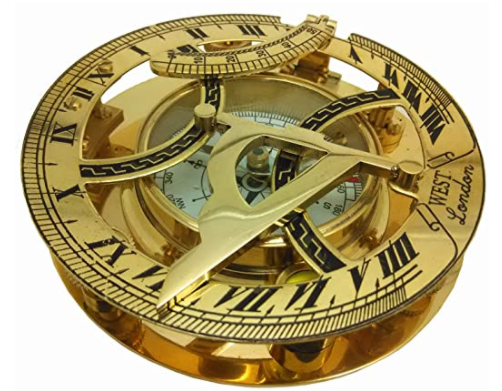 NauticalMart Large 5-INCH Solid Brass WEST, London, Sundial Compass with FINE Callibration. Gorgeous Cream DIAL.