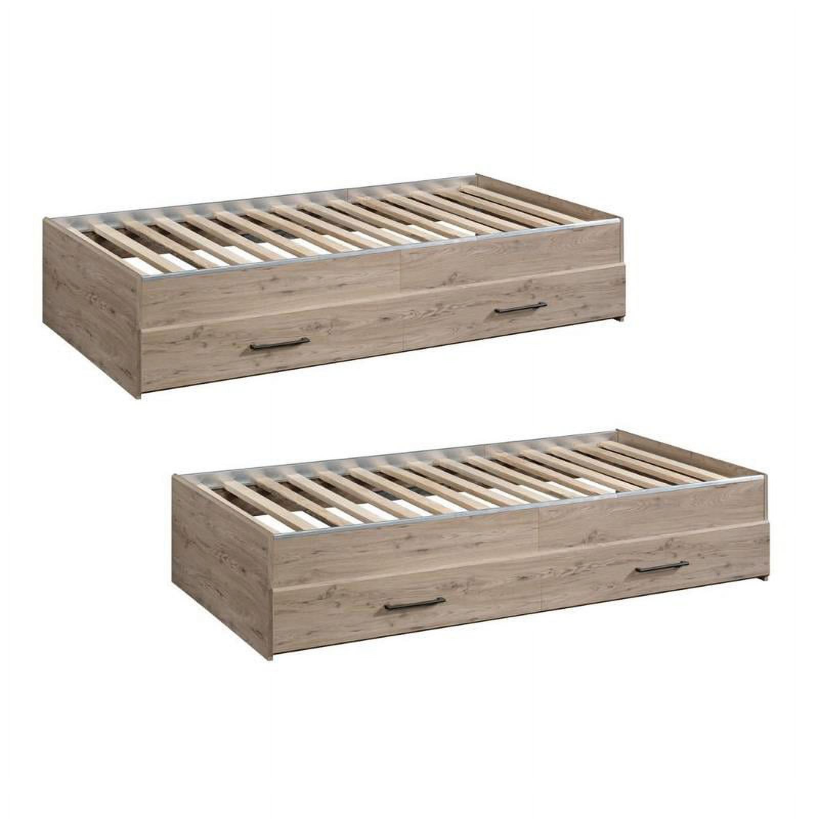Home Square 2 Piece Wood Twin Mates Bed with Storage Drawers Set in Laurel Oak