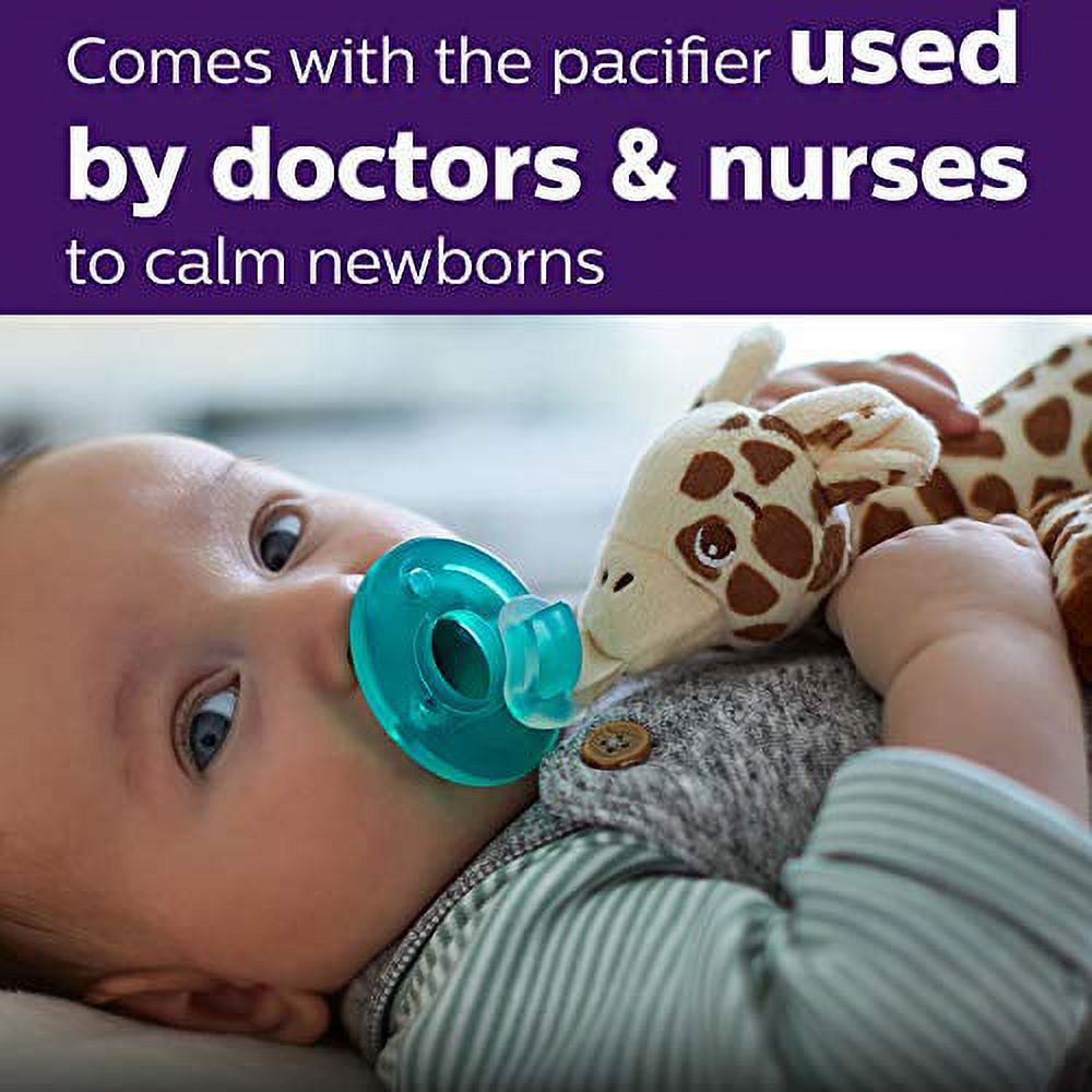 Philips AVENT Soothie Snuggle Pacifier Holder with Detachable Pacifier, 0m+, Giraffe, SCF347/01