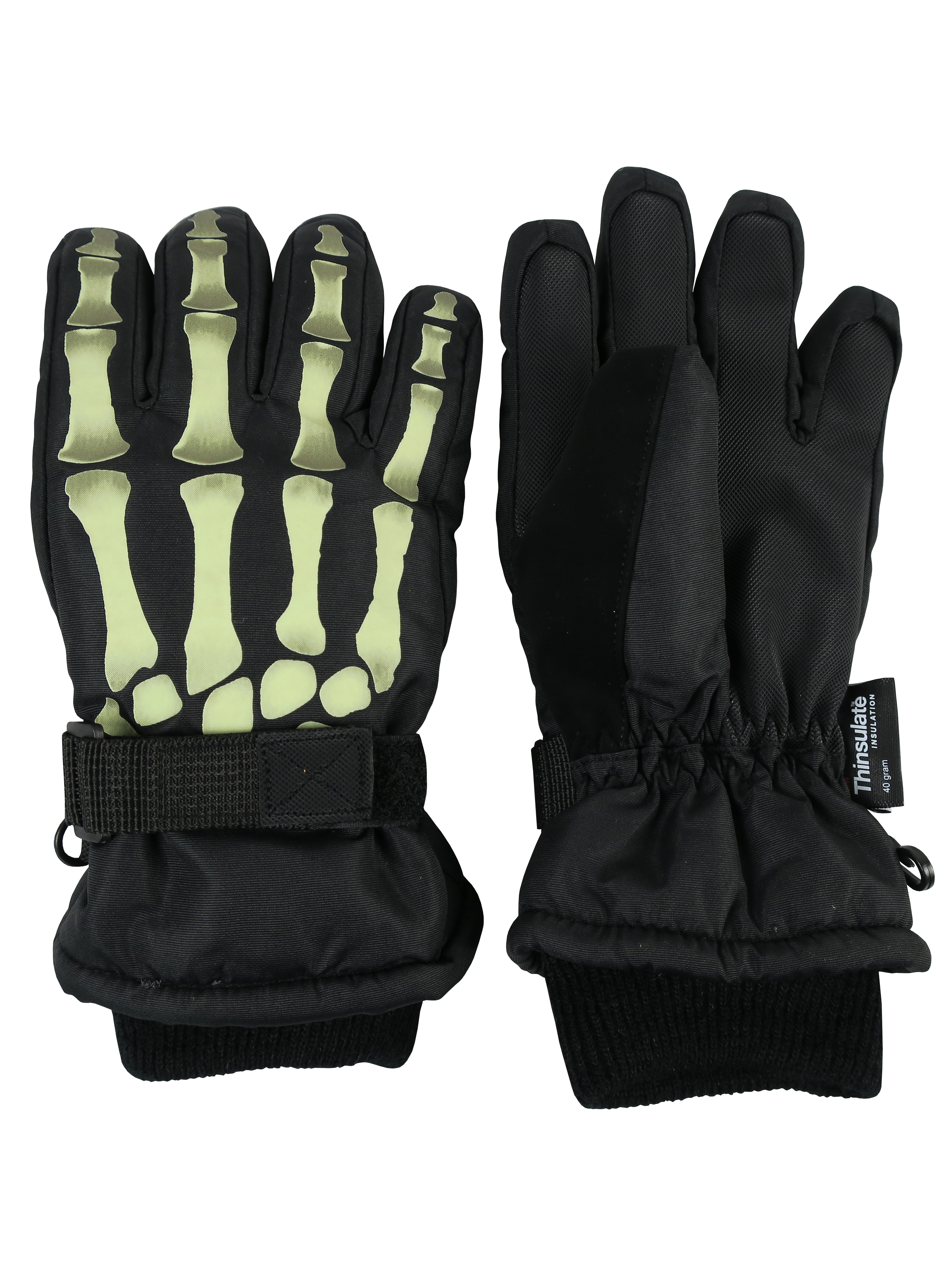 N'Ice Caps Kids Skeleton Print Waterproof Thinsulate Winter Snow Ski Skiing Gloves - Boys Girls Children
