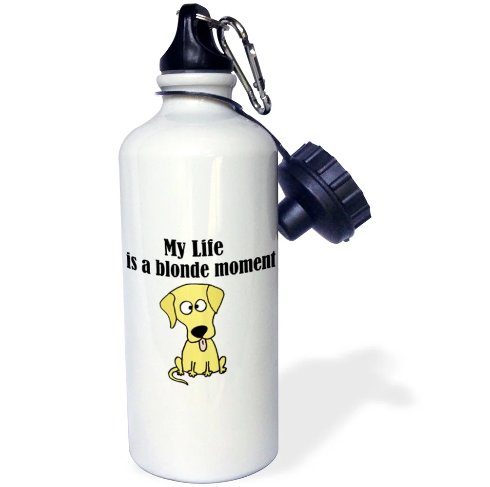 3dRose My Life is a Blonde Moment Funny Yellow Labrador Retriever - Water Bottle, 21-ounce