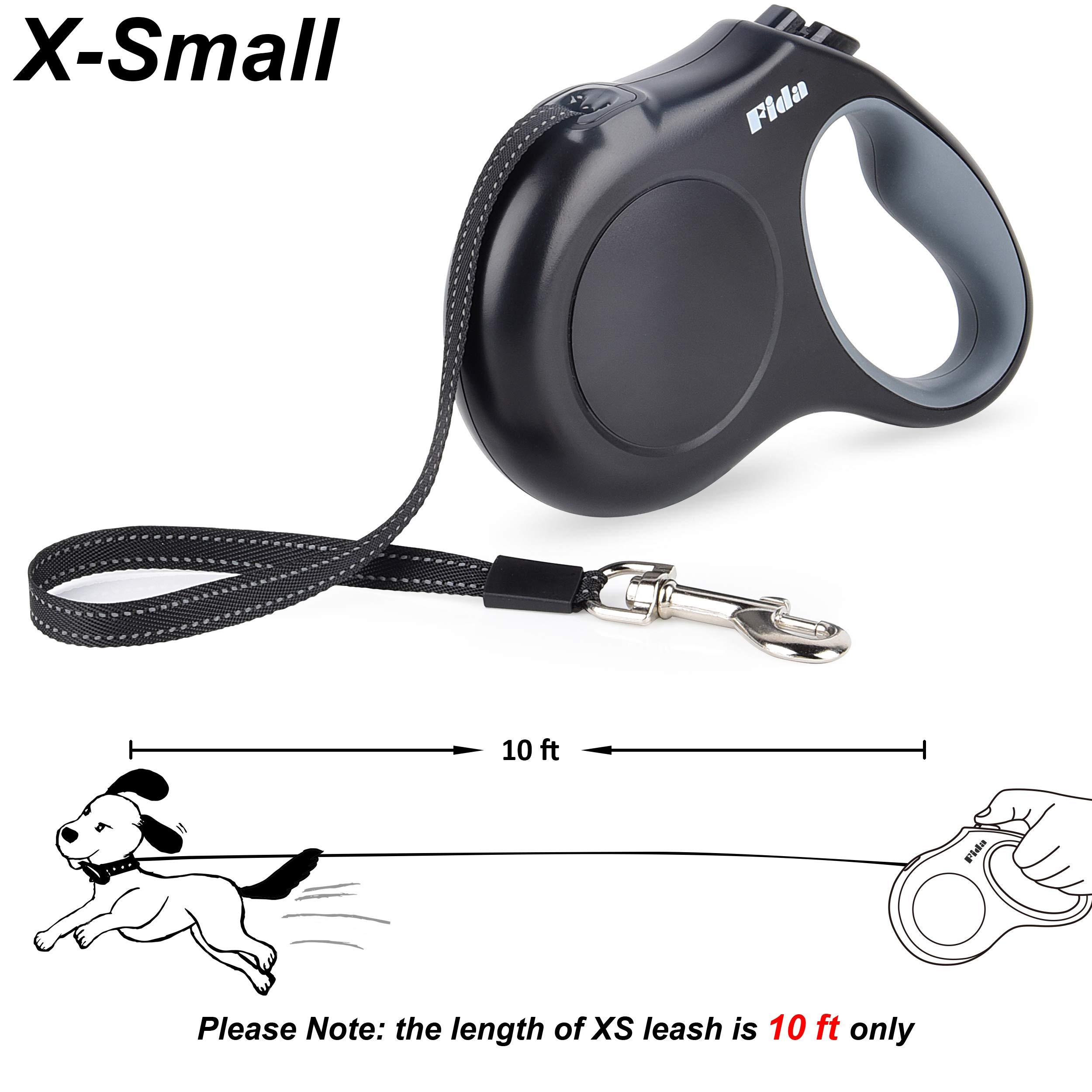 Fida Retractable Dog Leash, 16ft Heavy Duty Pet Walking Leash for X-Small/Small/Medium/Large Dog or Cat up to 110 lbs, Tangle Free. One-Hand Brake Black