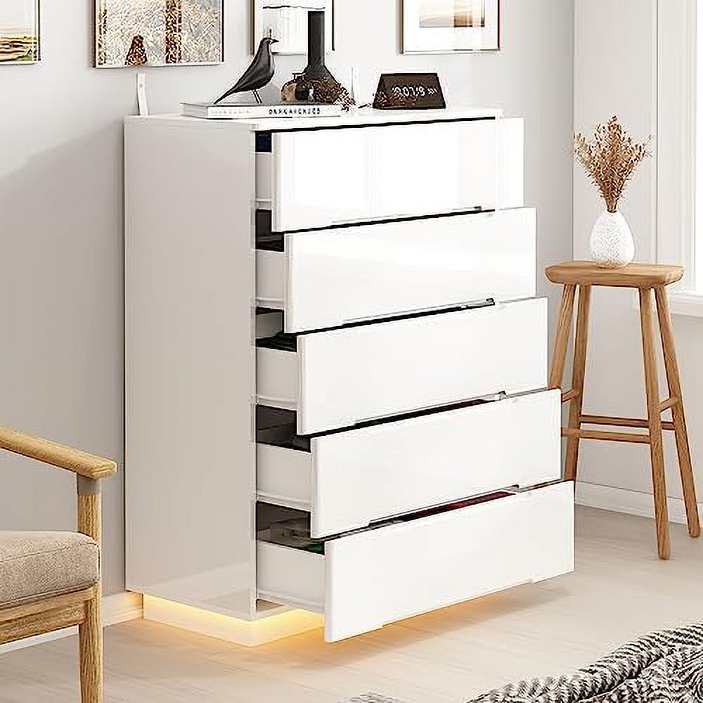 NLIBOOMLife Tall 5 Drawer Dresser with LED Light  Modern  Dresser Chest of Drawers with High Gloss Surface for Bedroom  Black (31.5\u201DW x 15.7\u201DD x 42.6\u201DH)