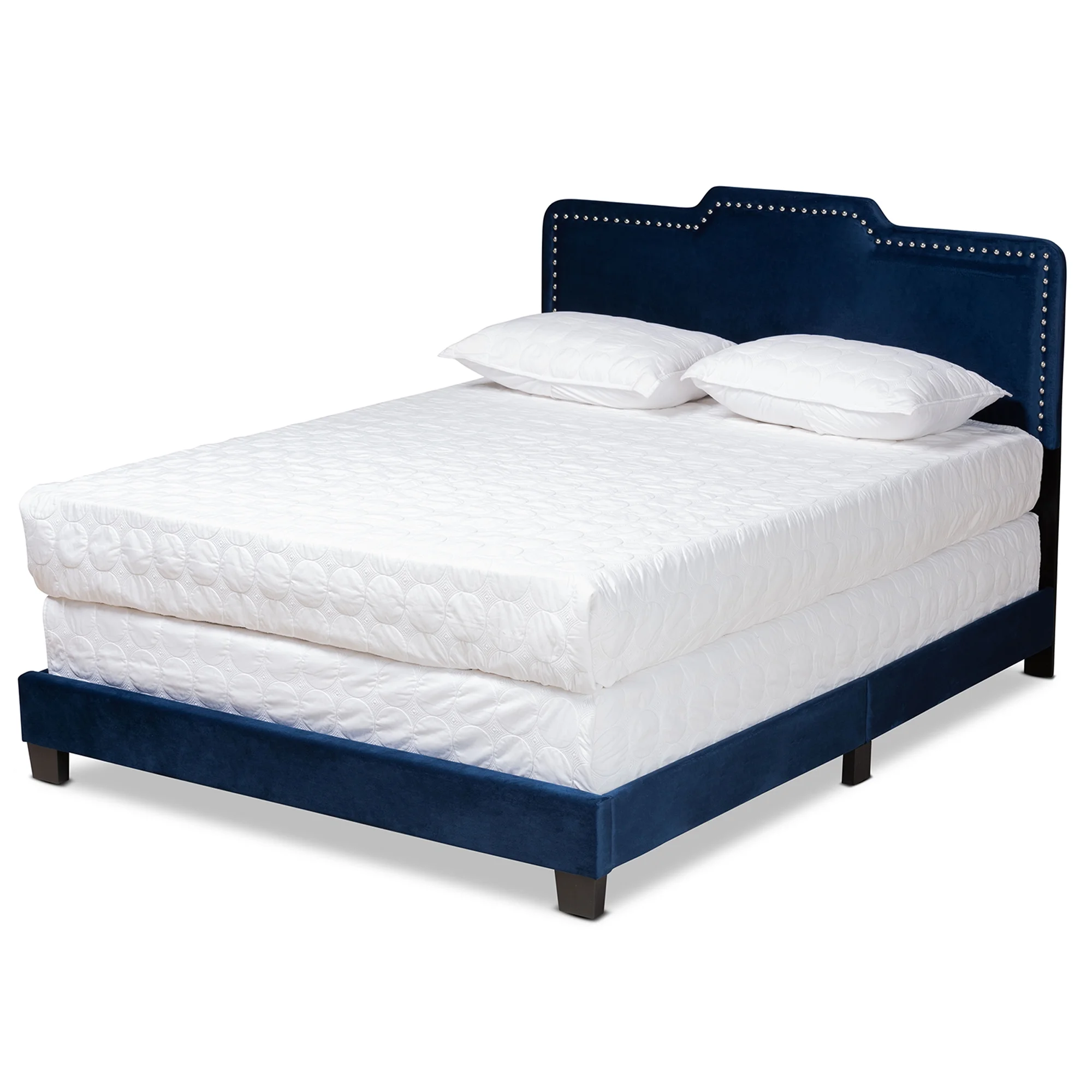 Baxton Studio Benjen Contemporary/Modern Velvet Back Support Panel Bed, Queen, Navy Blue/Black
