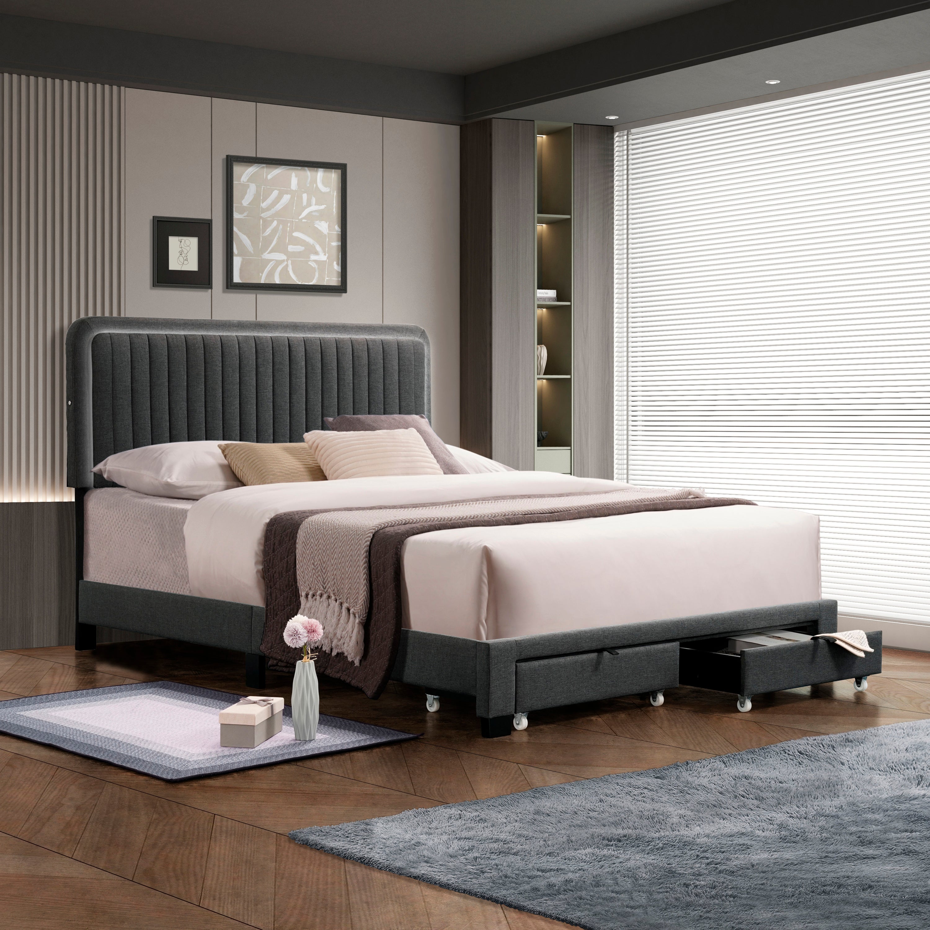 Huka Queen Size Platform Bed with Adjustable Height - Gray