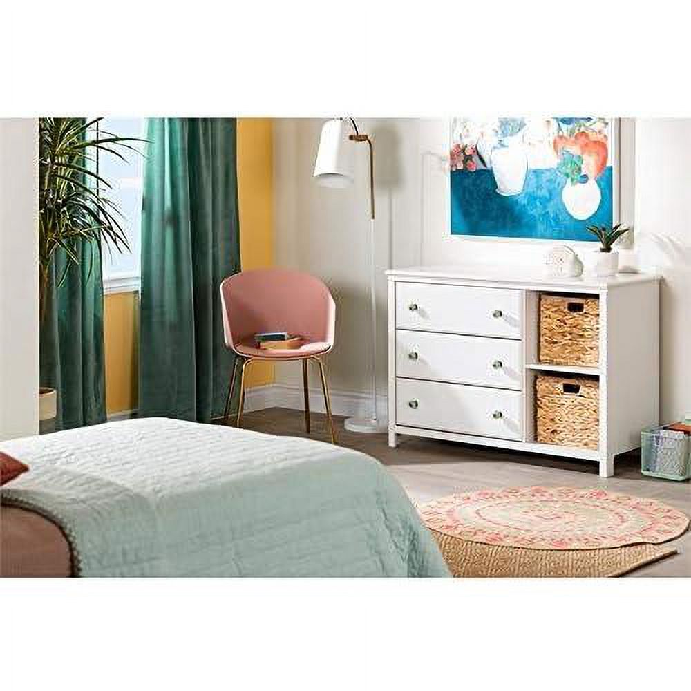 3 Drawers Dresser With Cubic Basket Storage, Small Modern Console Table For Living Room And Entryway, White