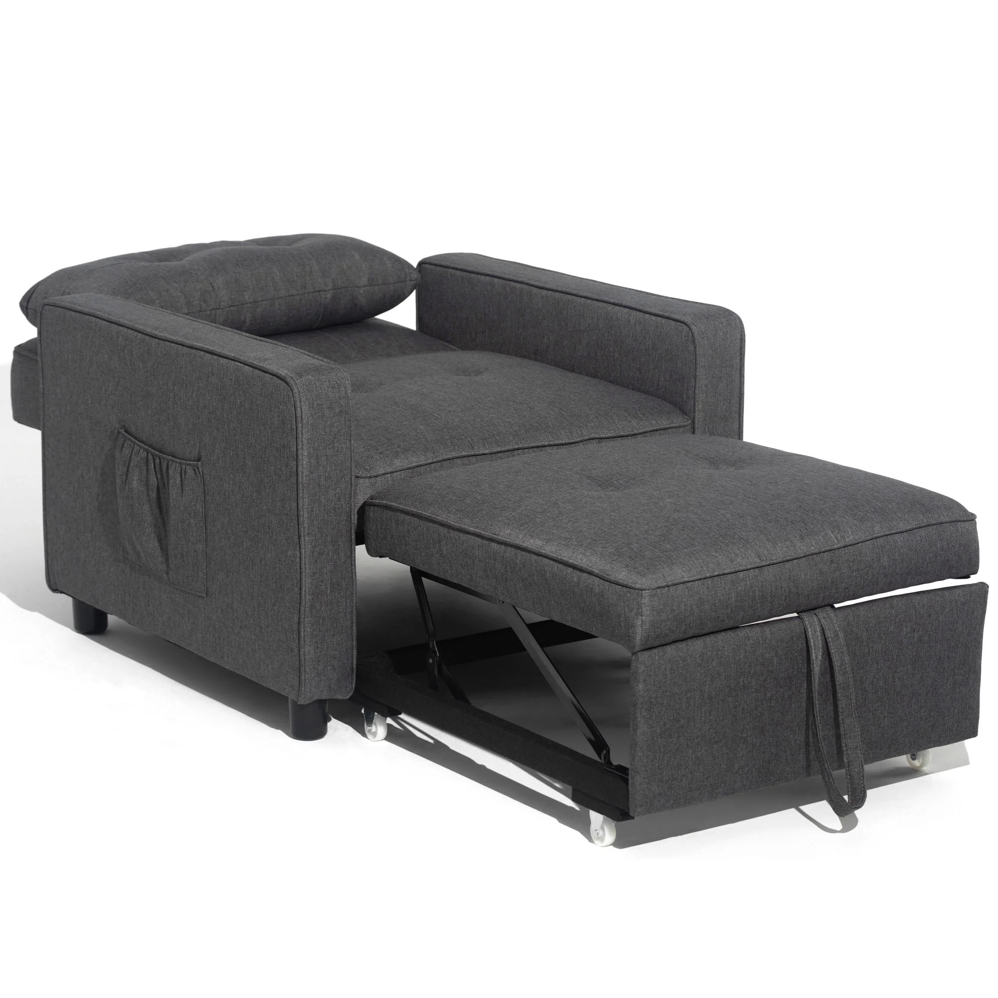 Daybed Convertible Chair Bed Sofa Sleeper 3-in-1 for Adults Single Adjustable Chair with Pillow and Pocket Linen Fabric Modern Arm Chair Grey