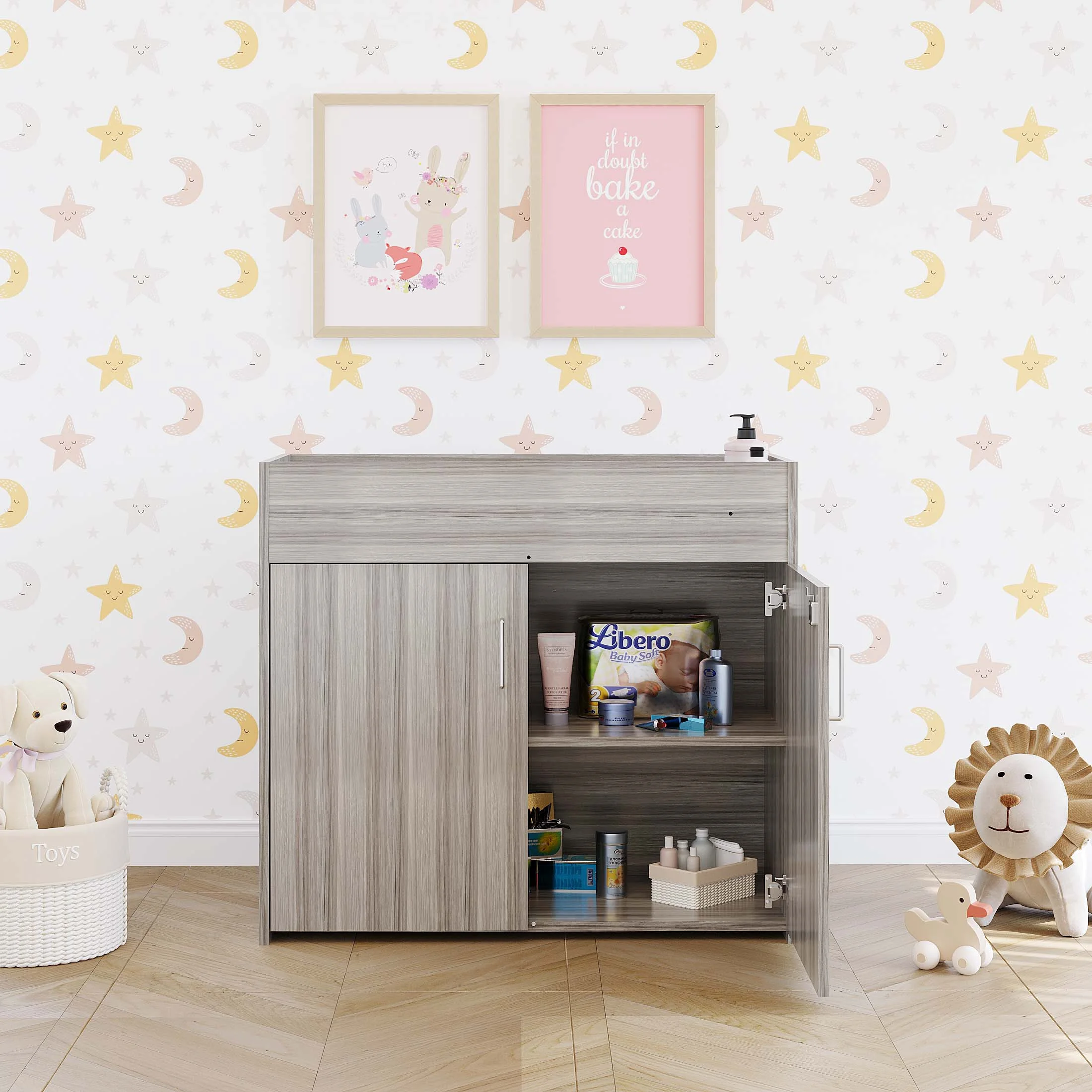 Tot Mate Infant/Baby Diaper Changing Table Station, Nursery Furniture, Wood, Elm Gray, Assembled