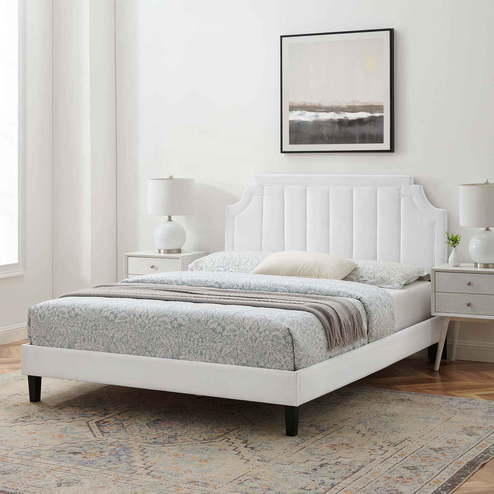 Modway Sienna Performance Velvet King Platform Bed in White