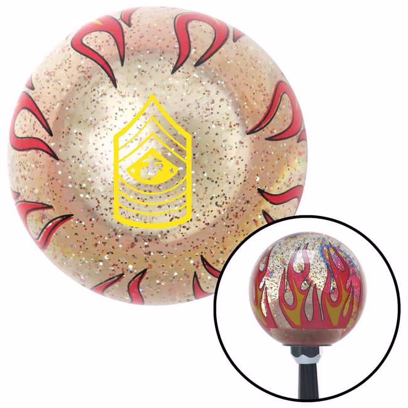 Yellow 11 Sergeant Major of the Marine Corps Clear Flame Sparkle Shift Knob with M16 x 1.5