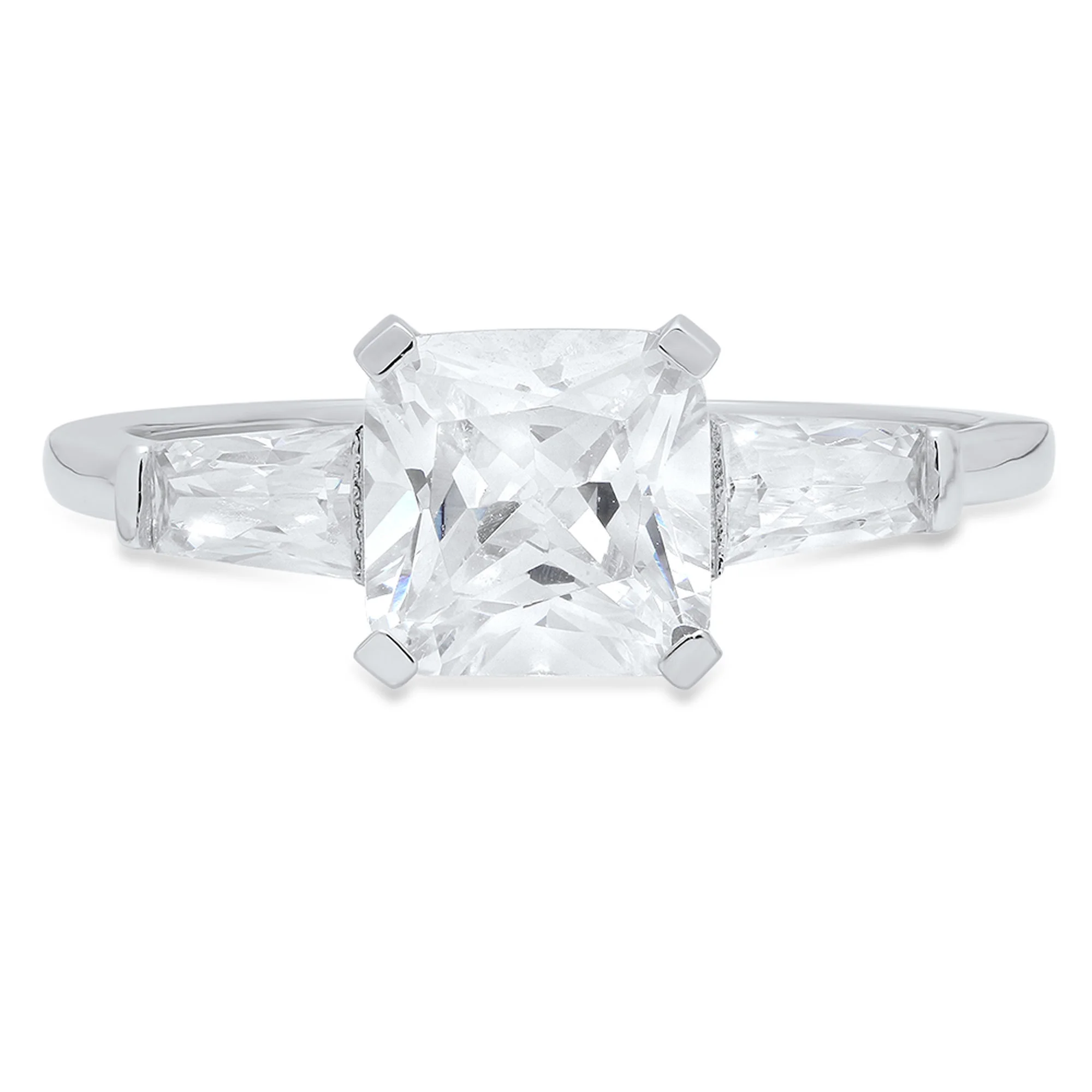 1.62 ct Brilliant Square Emerald Cut Simulated Diamond 14k White Gold Three-Stone Ring SZ 5