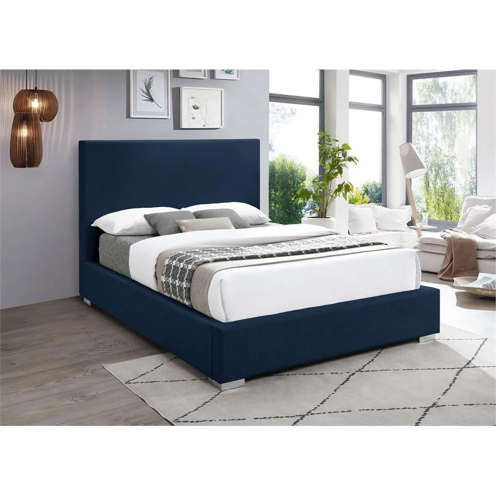 Meridian Furniture Crosby Navy Linen Textured Fabric King Bed