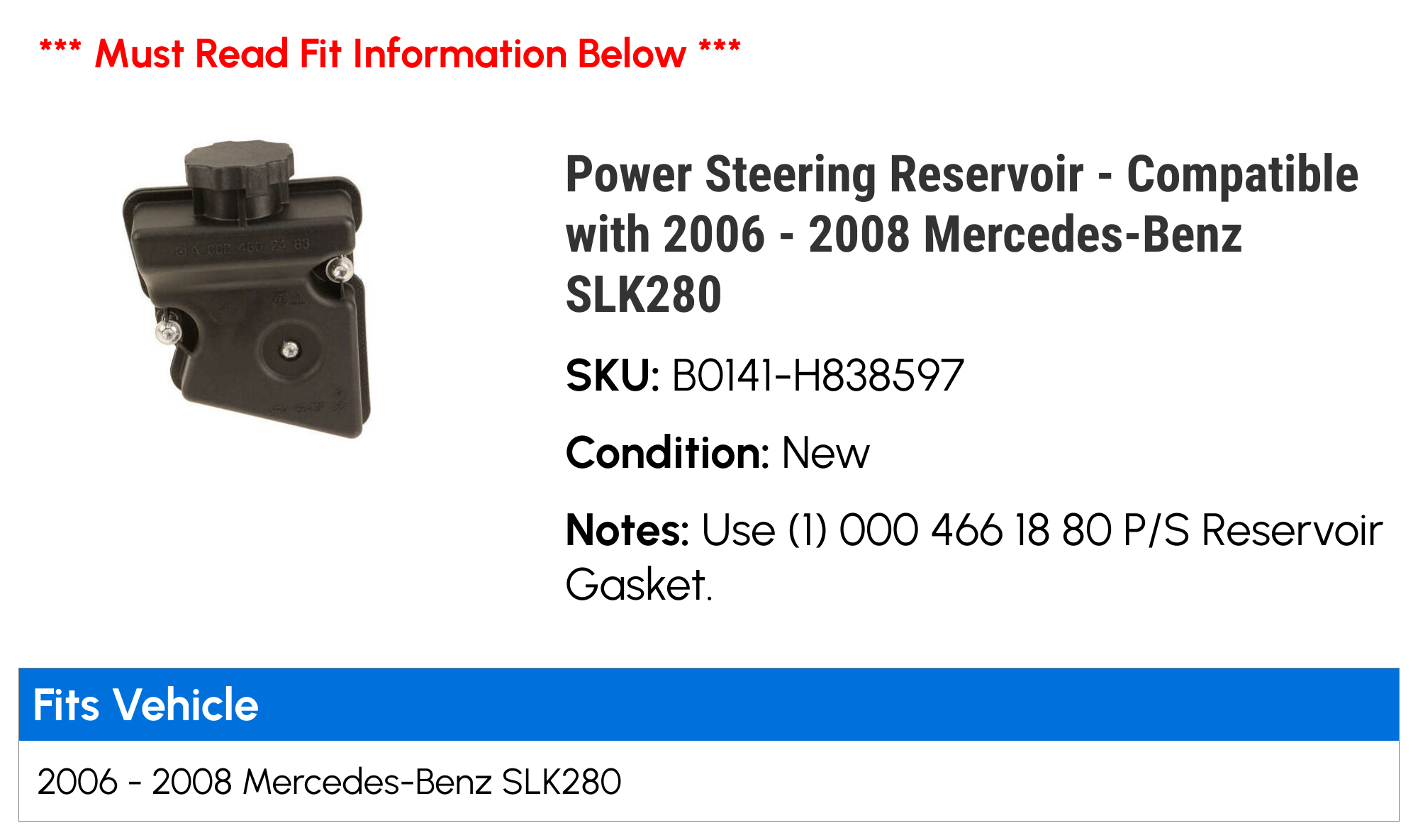 Power Steering Reservoir - Compatible with 2006 - 2008 Mercedes-Benz SLK280 2007
