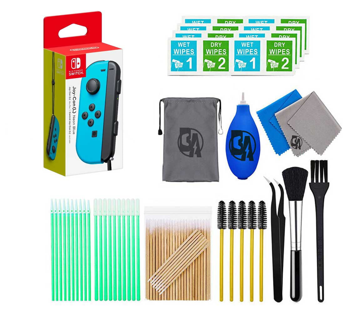 Pre-Owned Nintendo - Joy-Con (L) - Neon Blue With Cleaning Manual Kit Bolt Axtion Bundle (Refurbished: Like New)