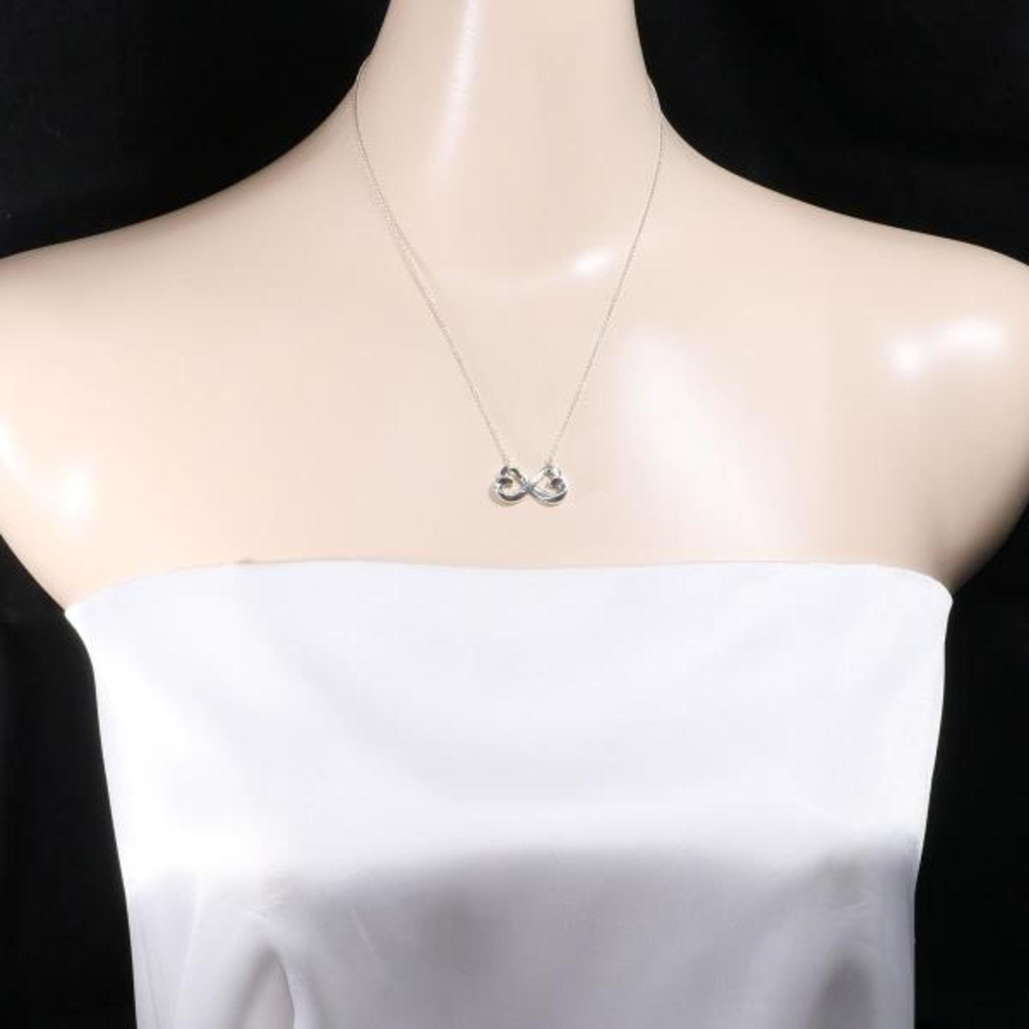 Authenticated Used Tiffany double loving heart silver necklace total weight about 4.4g 41cm jewelry