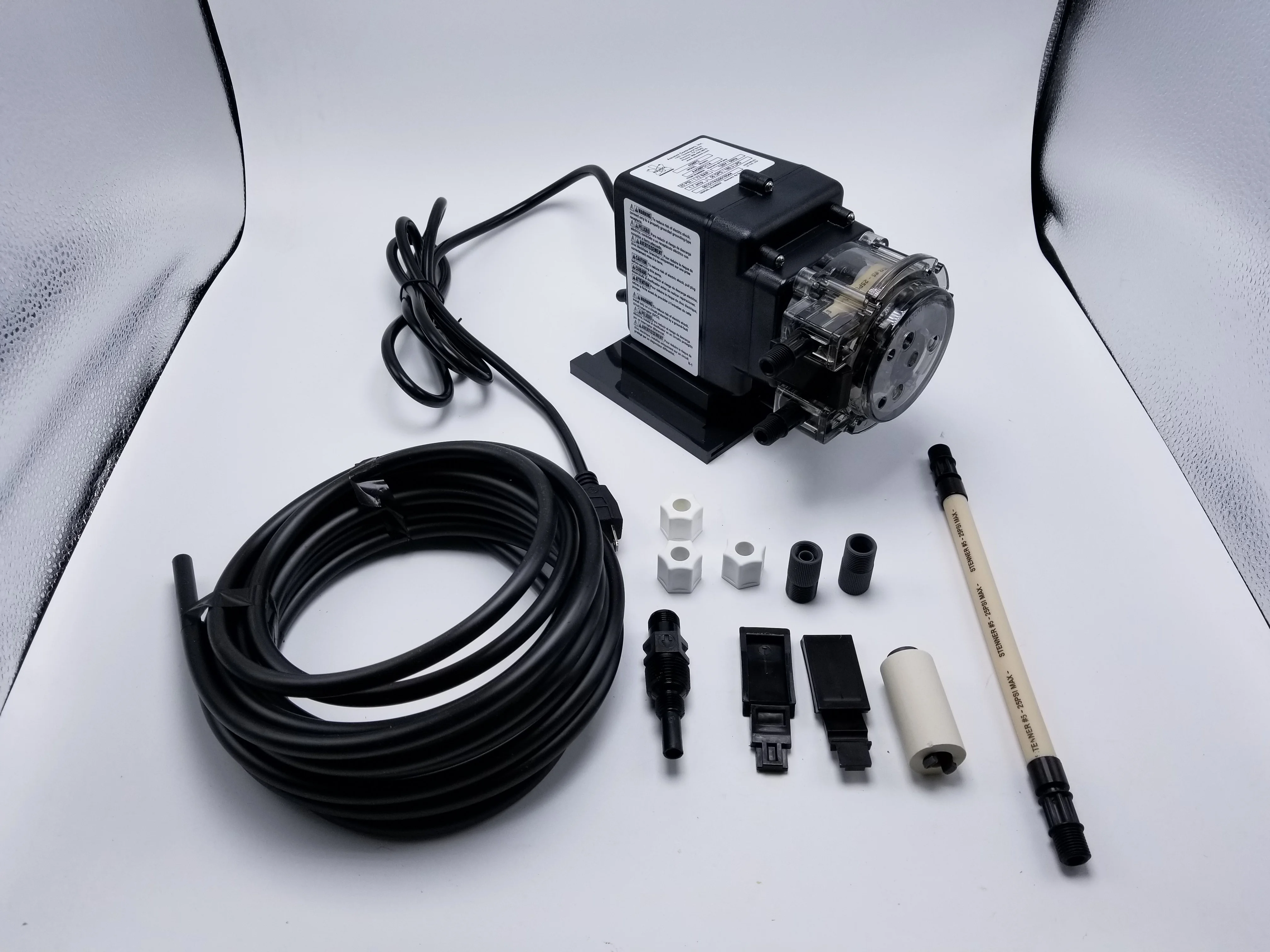 Stenner Pump 85mp3 - Stenner Peristaltic Pump Fixed Head - Rated at 40 gpd adjustable head. Rated at 25 psi. - Ideal Chlorine Injection Pump. 120 Volts, Model number 85MFL3A4S