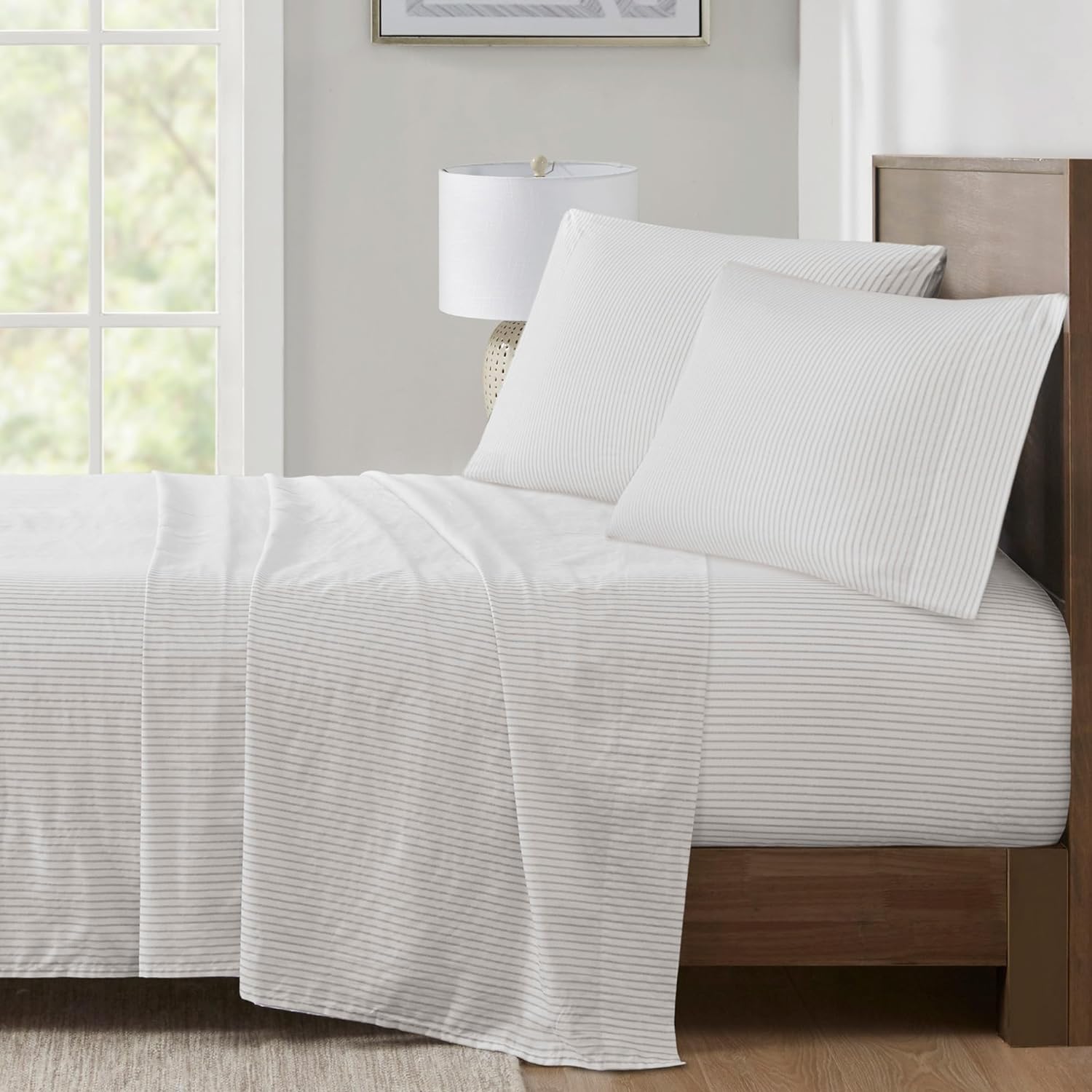 YINCHEN 100% Cotton Sheets, Breathable&Soft Cotton Bed Sheets, Printed Design, Elastic Pocket Cotton Sheet Set Fits Up to 17