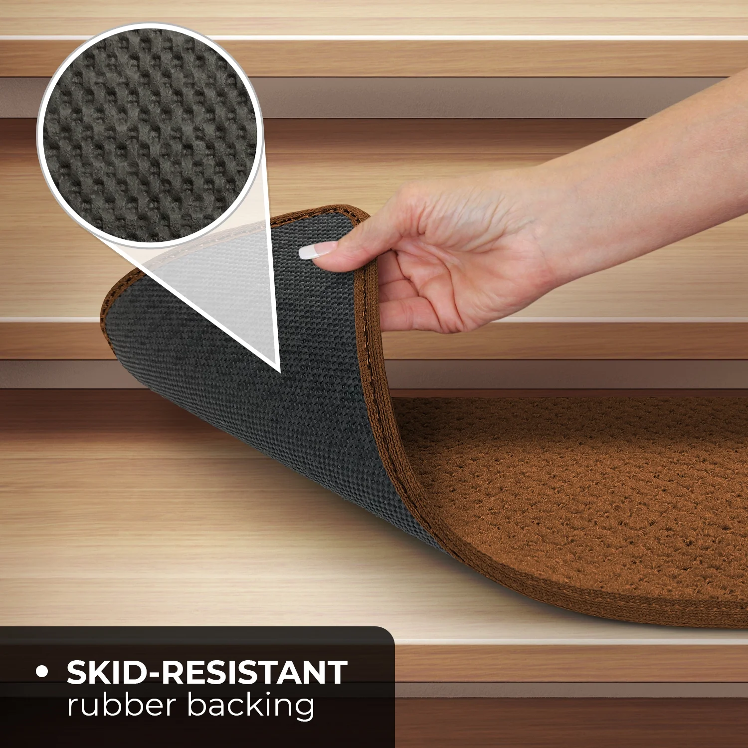 Set of 15 Skid-Resistant Carpet Stair Treads - Toffee Brown - 8 Inches X 23.5 Inches