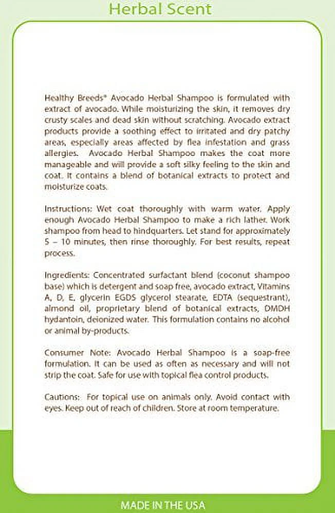 Healthy Breeds 840235157175 Australian Cattle Dog Avocado Herbal Dog Shampoo