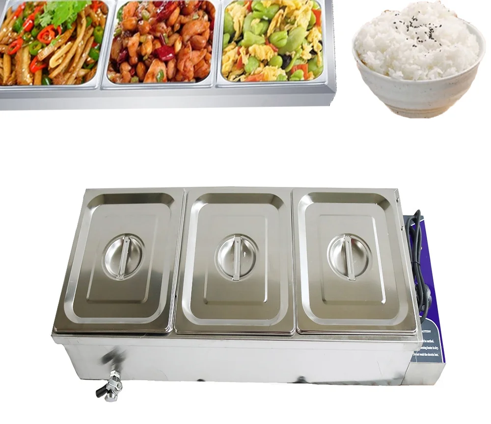 INTBUYING 3 Pan Large Capacity Bain Marie Food Warmer Stainless Steel Steam Table Restaurant Canteen