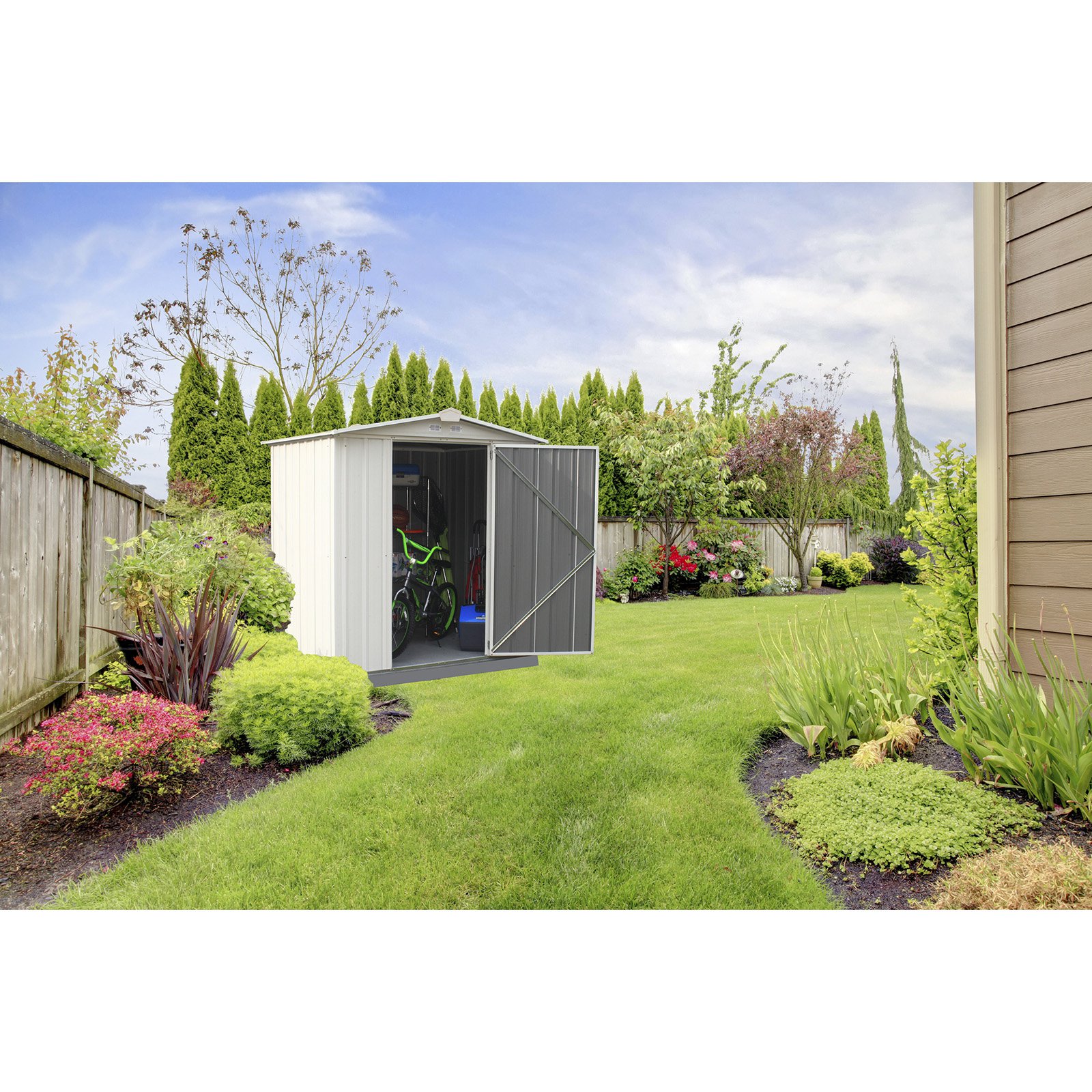 Arrow Sheds EZ6565LVCRCC EZEE Shed - 6 ft. x 5 ft. x 6 ft. Cream w/Charcoal Trim