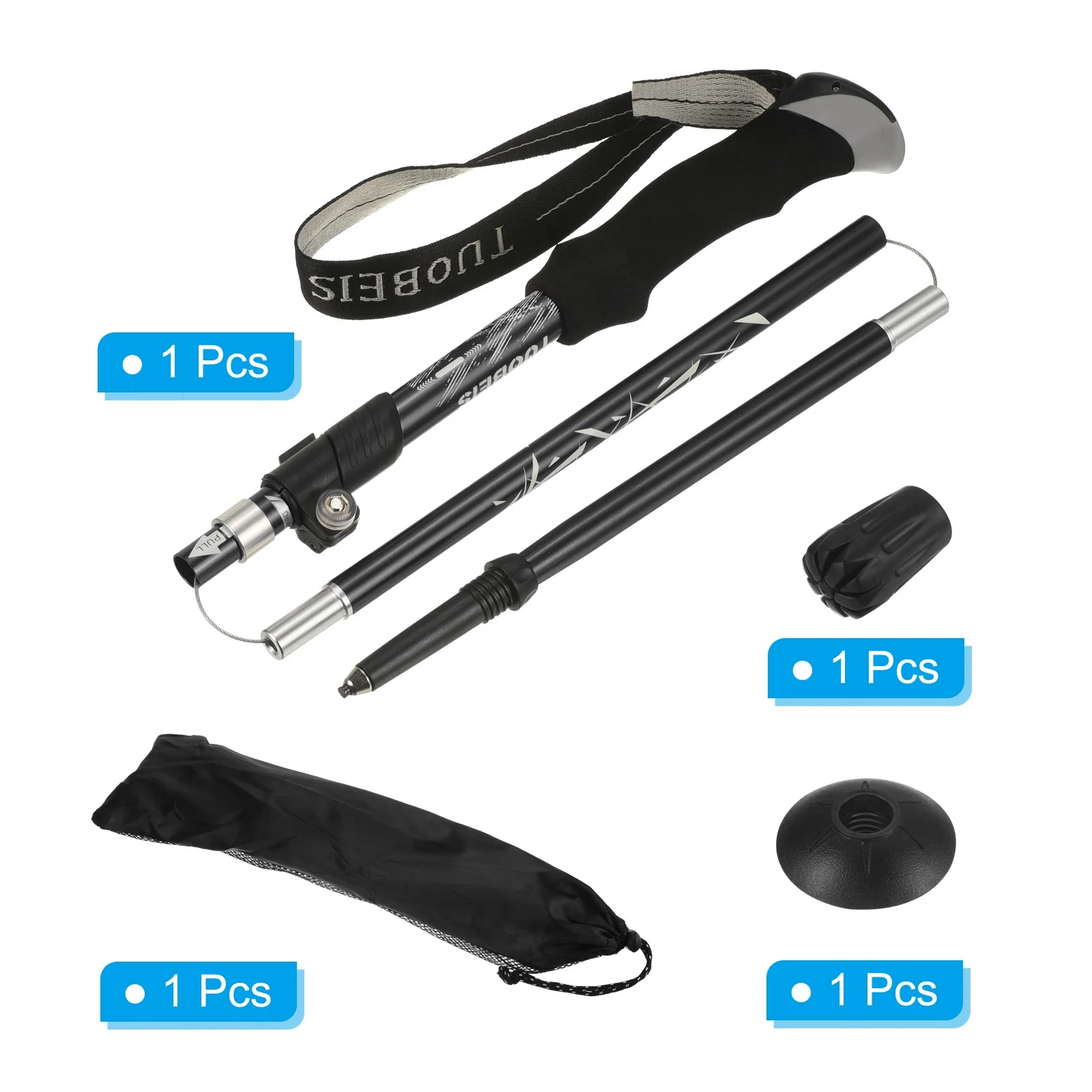 Uxcell Trekking Poles, Collapsible Hiking Pole 43 Inch Aluminum Alloy, Black