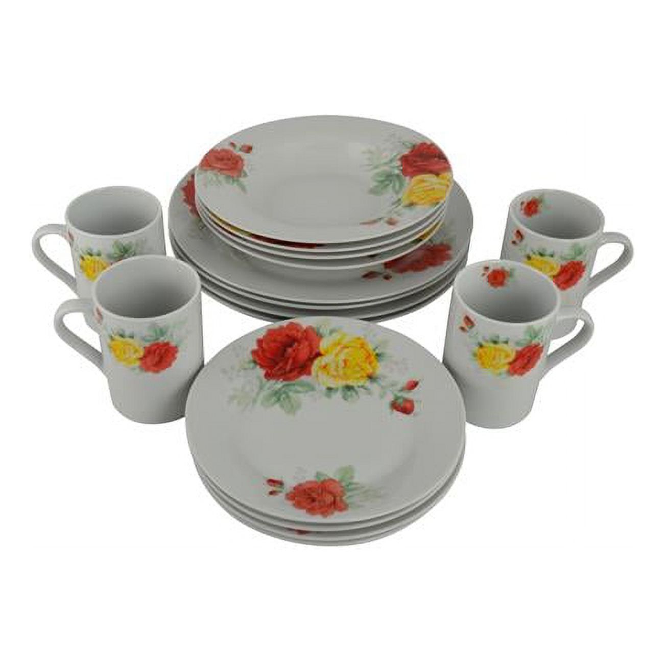 Dinnerware Set, Red & Yellow Flowers - 16 Piece