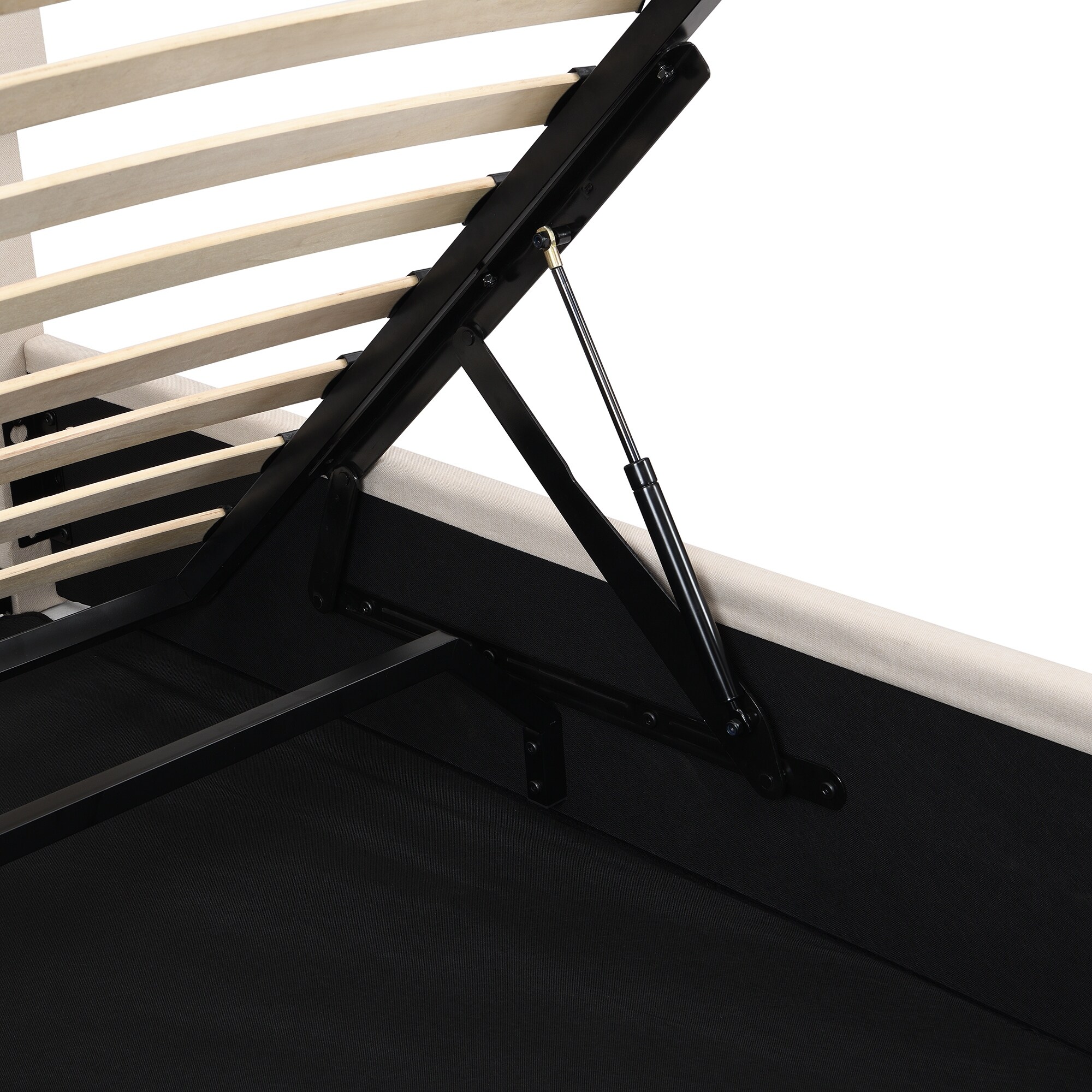 Upholstered Queen Size Platform Bed with Hydraulic Storage System and Elegant Design