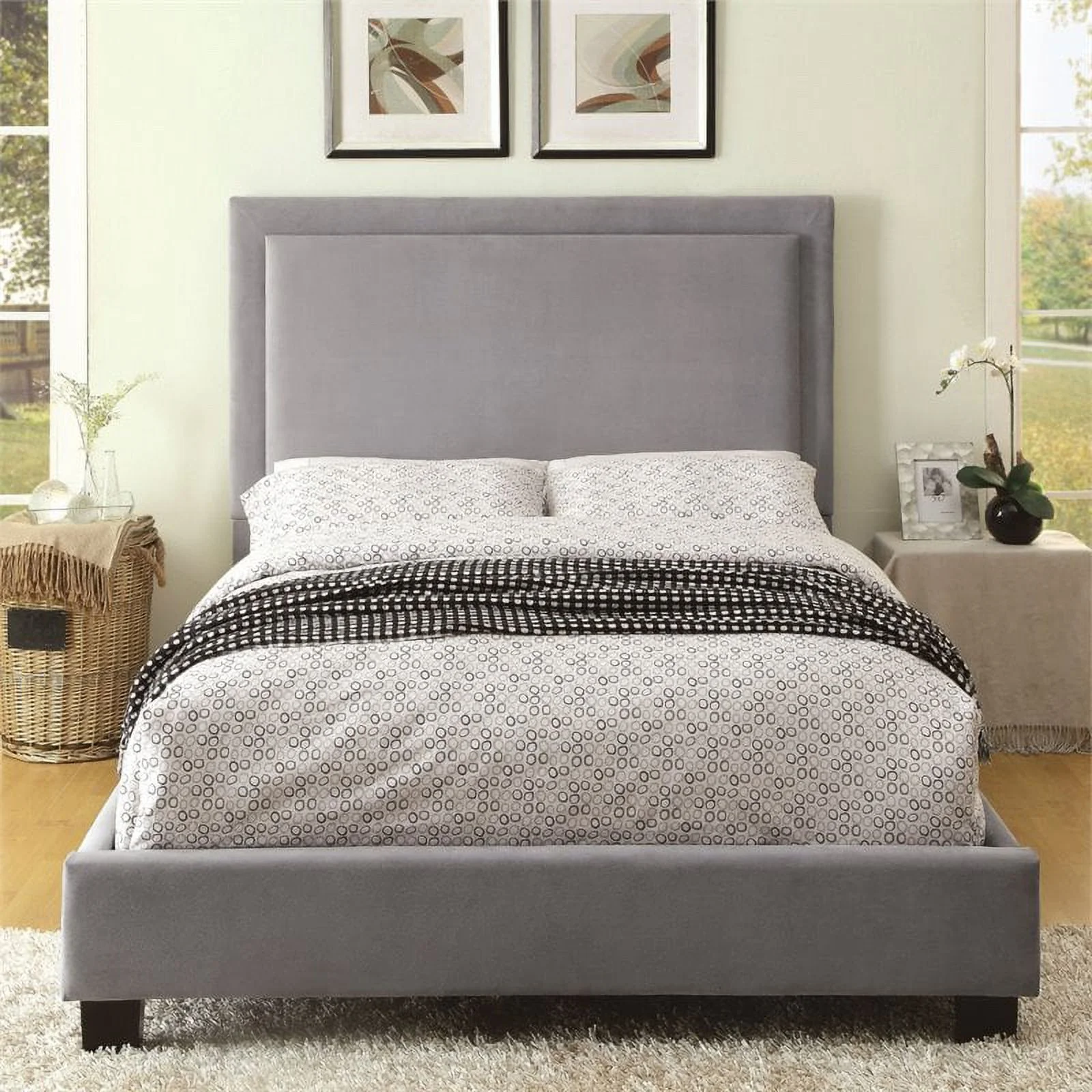 Furniture of America Luna Fabric King Bed with LED Lights in Gray