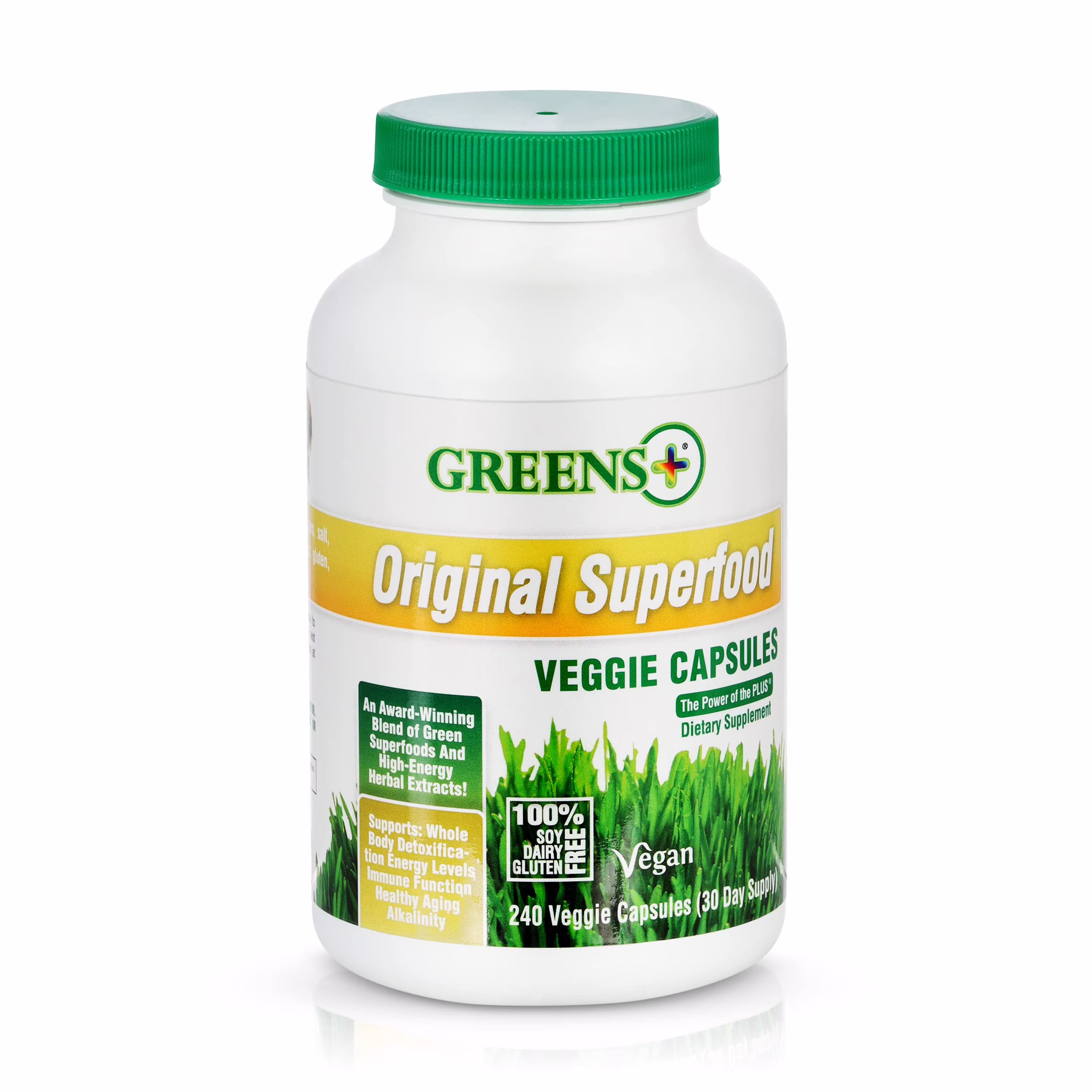 Greens Plus Capsules Superfood - Organic Vegan Veggie Capsules - 240 Count - Greens Supplement