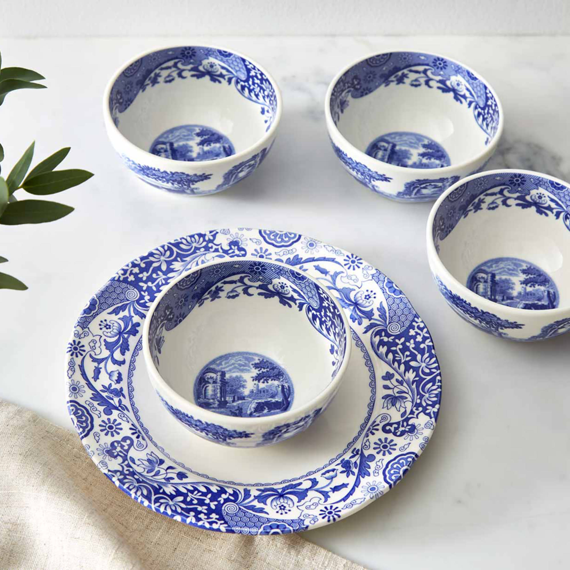 Spode Blue Italian Dip Bowls Set of 4, Blue/White